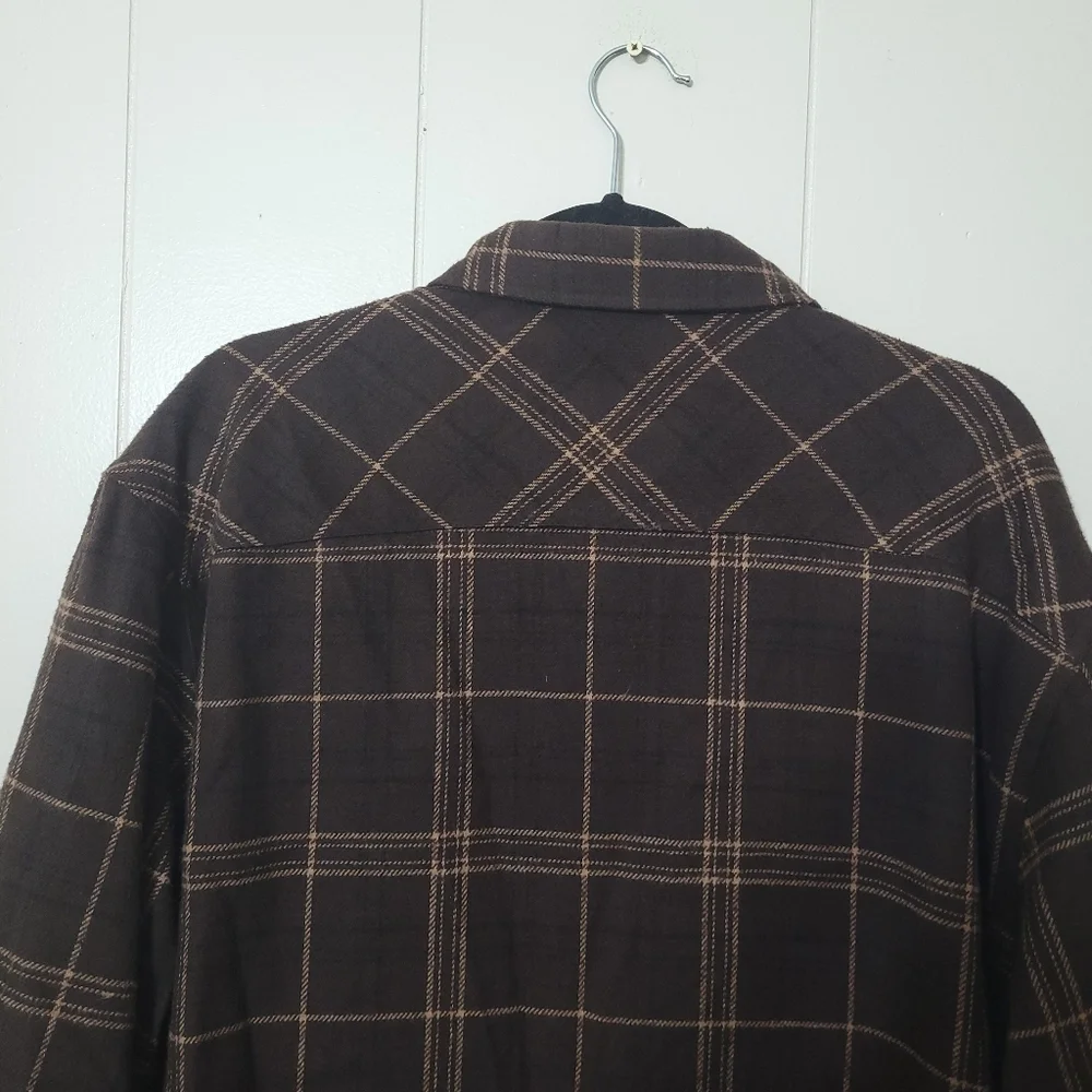 Levi Strauss &Co Mens Flannel Shirt Jacket Brown Plaid Quilt Lining Size M